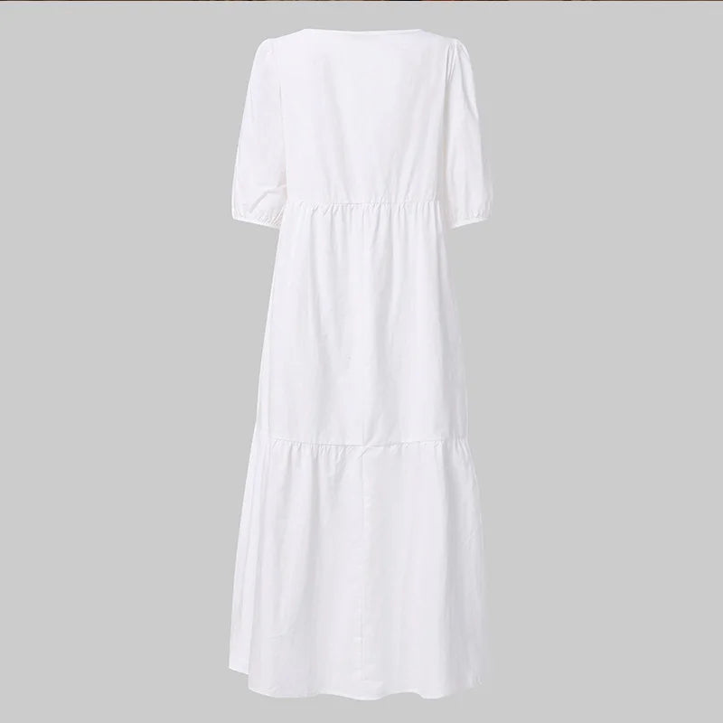 Summer Women Loose Mid-Calf Dress Vintage Lantern Sleeve Long Dresses Boho Ladies Beach DressesLoose Vestido Casual