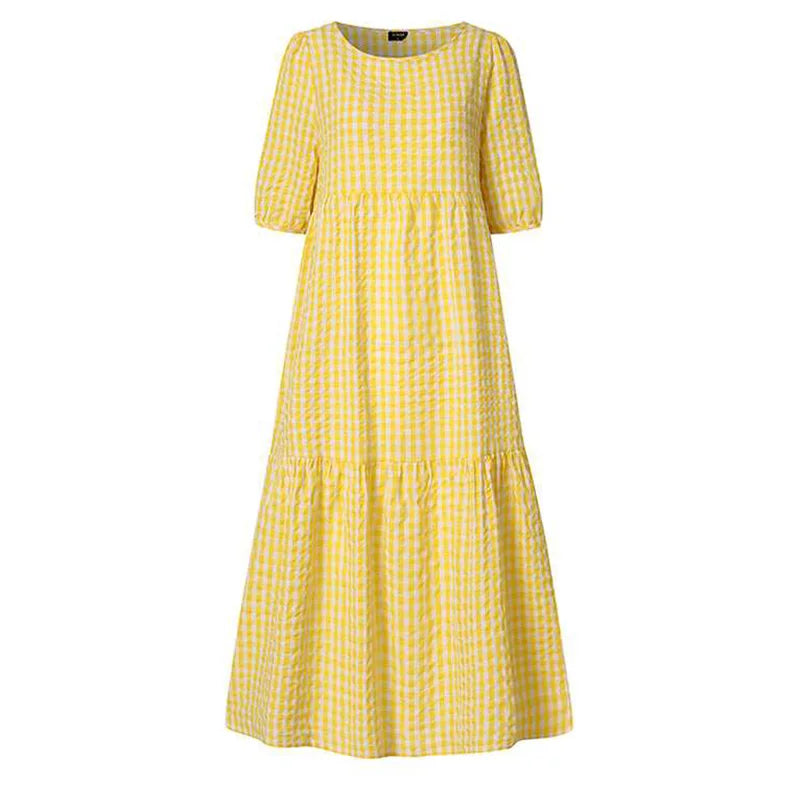 Summer Women Loose Mid-Calf Dress Vintage Lantern Sleeve Long Dresses Boho Ladies Beach DressesLoose Vestido Casual