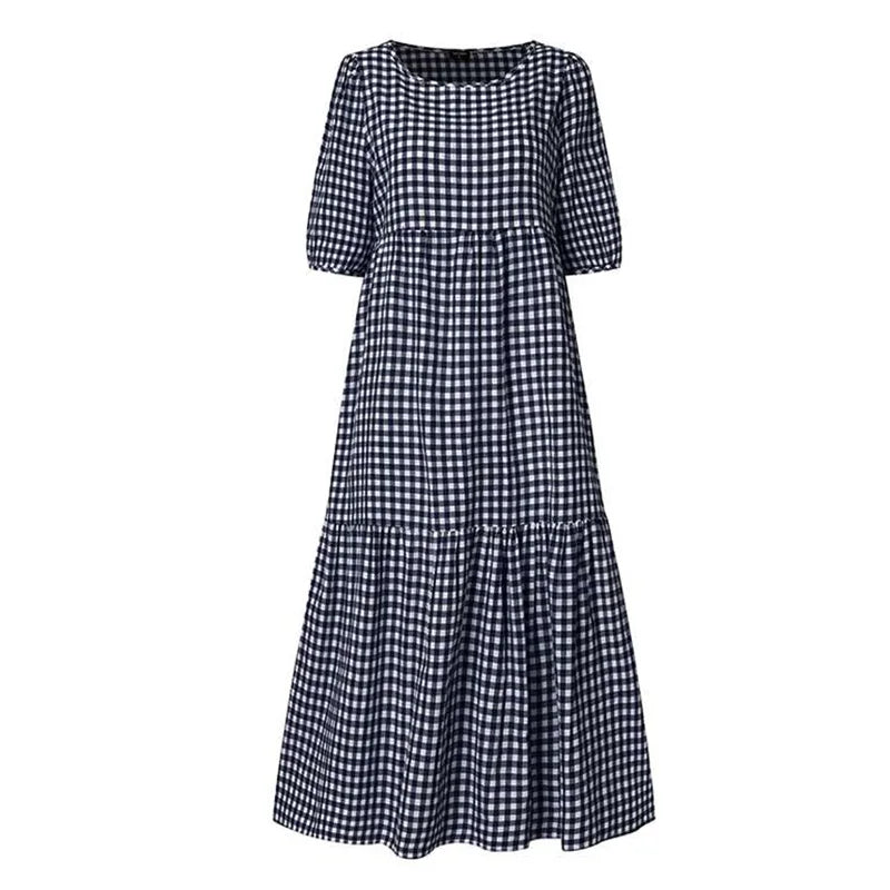 Summer Women Loose Mid-Calf Dress Vintage Lantern Sleeve Long Dresses Boho Ladies Beach DressesLoose Vestido Casual