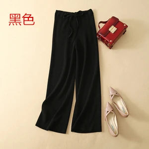 Women Pants 2020 New Winter Soft Waxy Comfortable High-Waist Cashmere Knitted Trousers Female Solid Color Casual Wide Leg Pants