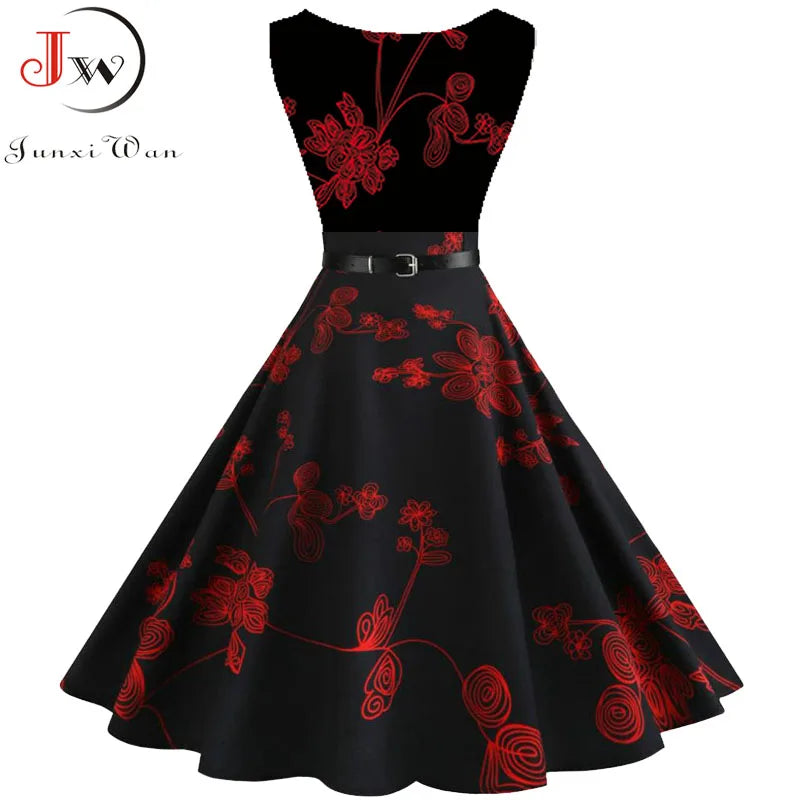 Summer Women Dresses Casual Floral Retro Vintage 50s 60s Robe Rockabilly Swing Pinup Vestidos Valentines Day Party Dress