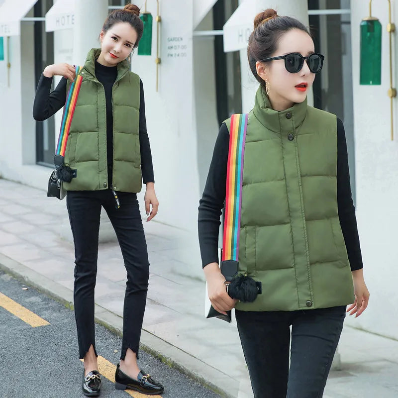New Fashion Winter Vest For Women Collar Sleeveless Short Coat Women Jacket Waistcoat Female  Autumn Women Clothing
