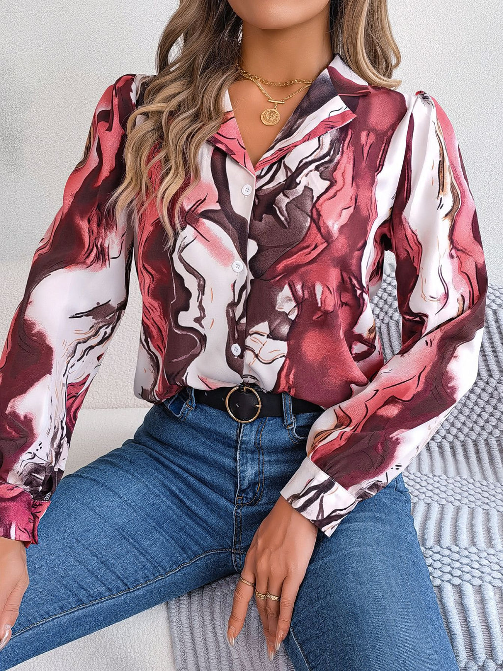 Autumn Winter Contrasting Color Shirts Women 2025 Casual Notched Long Sleeve Single Breasted Blouse Elegant Office Lady Clothes
