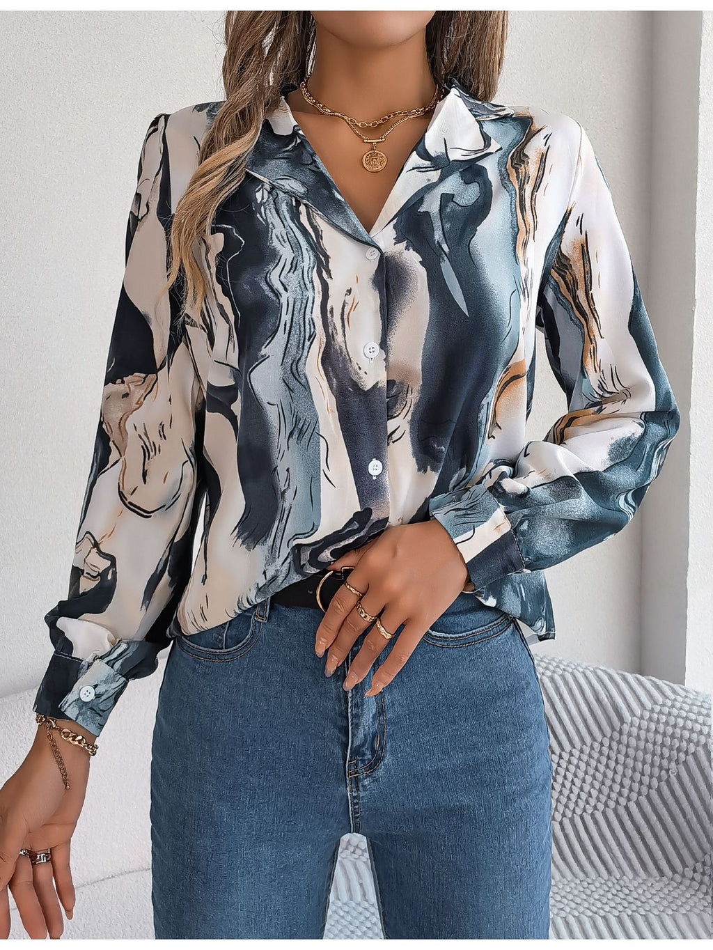 Autumn Winter Contrasting Color Shirts Women 2025 Casual Notched Long Sleeve Single Breasted Blouse Elegant Office Lady Clothes