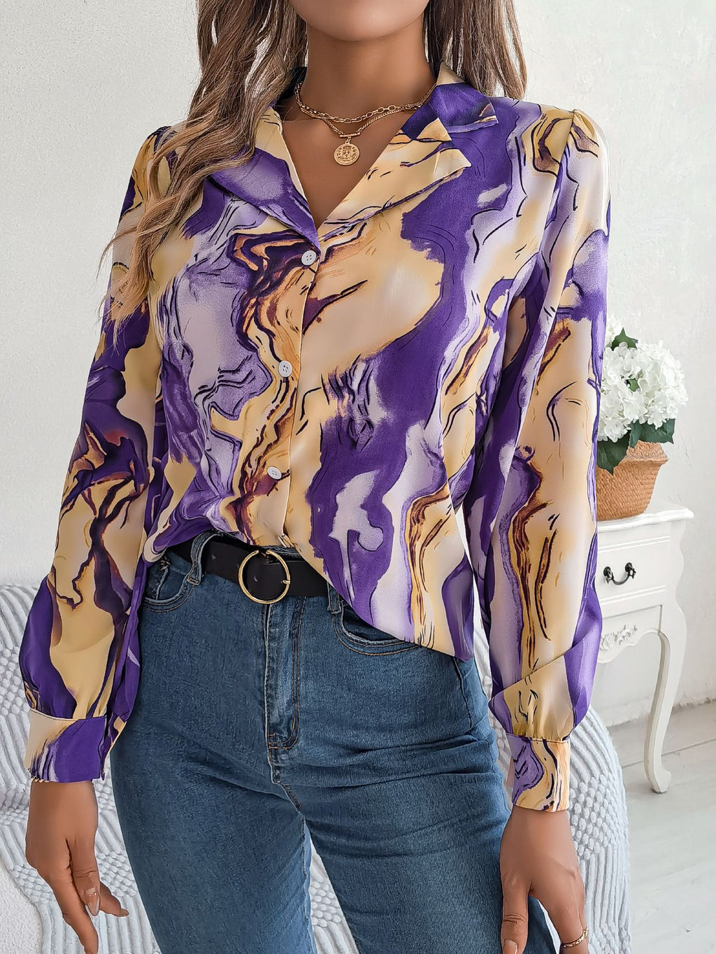 Autumn Winter Contrasting Color Shirts Women 2025 Casual Notched Long Sleeve Single Breasted Blouse Elegant Office Lady Clothes