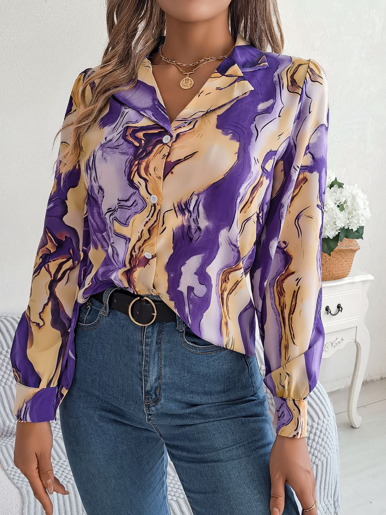 Autumn Winter Contrasting Color Shirts Women 2025 Casual Notched Long Sleeve Single Breasted Blouse Elegant Office Lady Clothes