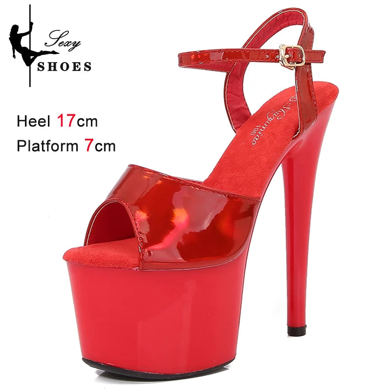 Women's Summer Shoes with Heels Sexy 17CM/7Inchs Platform Sandals Pole Dancing Fetish Erotic Stripper Shoes Luxury Laser Color