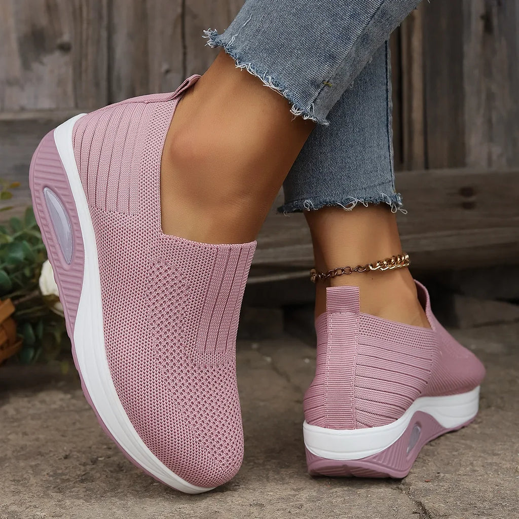 Summer Women's Shoes Fashion Breathable Air Cushion Sneakers Slip on Casual Comfortable Platform Wedge Vulcanized Shoes