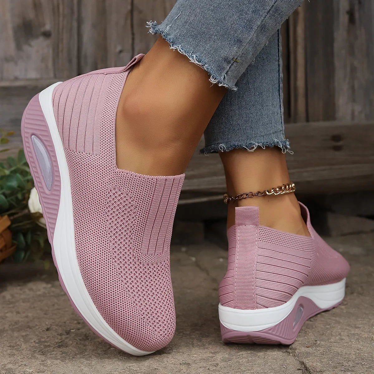 Summer Women's Shoes Fashion Breathable Air Cushion Sneakers Slip on Casual Comfortable Platform Wedge Vulcanized Shoes