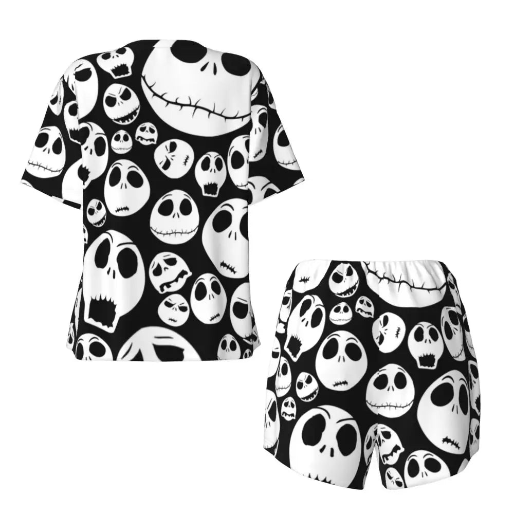 Women's Nightmare Before Christmas Jack Skellington Pajamas Set Printed 2 Piece Pjs Sets Short Sleeve Sleepwear Loungewear
