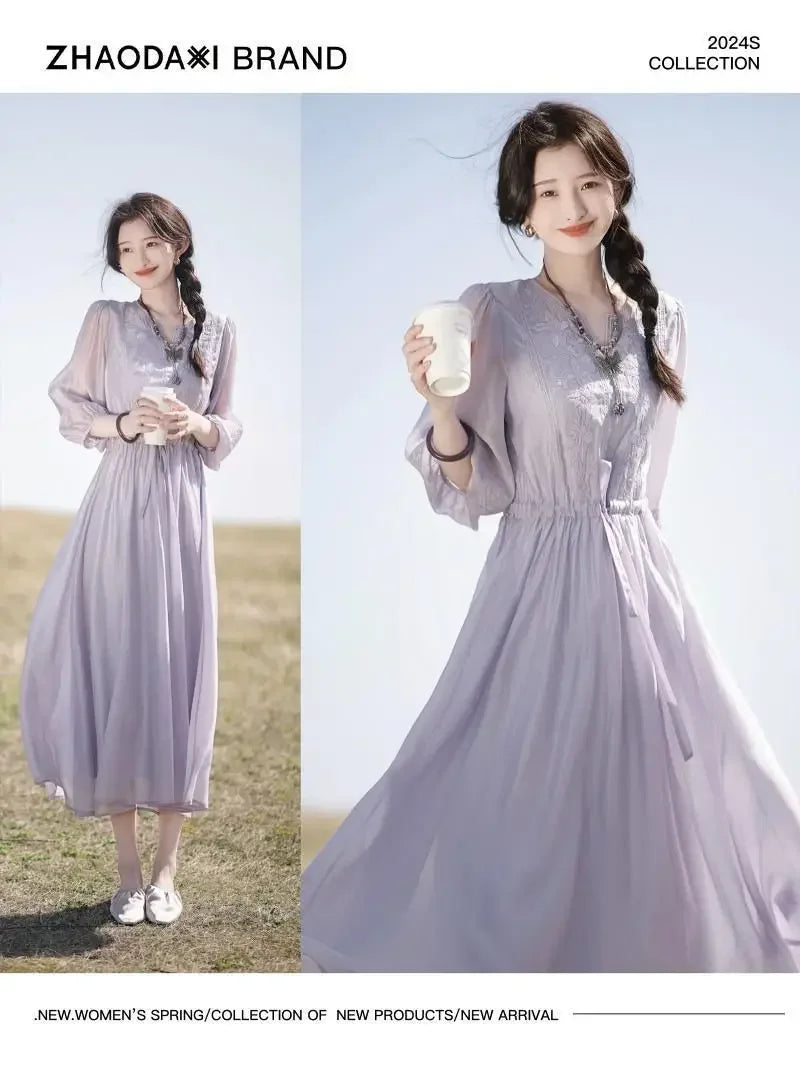 Embroidered Dress for Women in Summer 2025 New Style Loose Mid-length Skirt