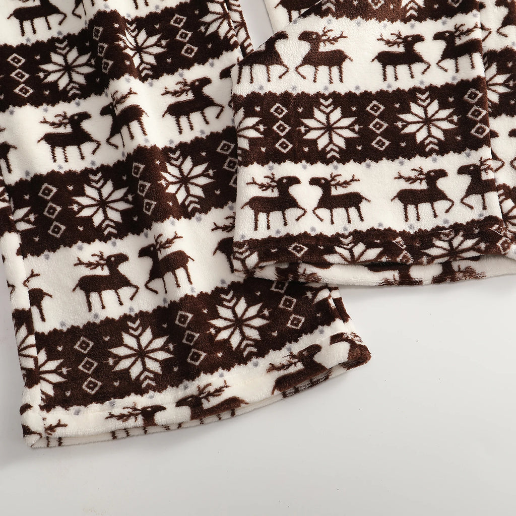 Women Christmas Printed Pajama Pants Winter Warm Soft Plush Sleep Pants Comfy Elastic Waist Home Clothes Bottoms with 2 Pockets