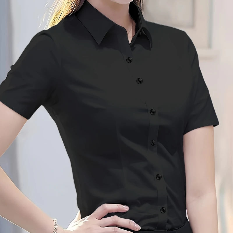 Short-Sleeve Shirts for Women 2025 Summer New Elegant Female Clothing Basic Formal Dress Shirt Blouse Women OL Solid Ladies Tops
