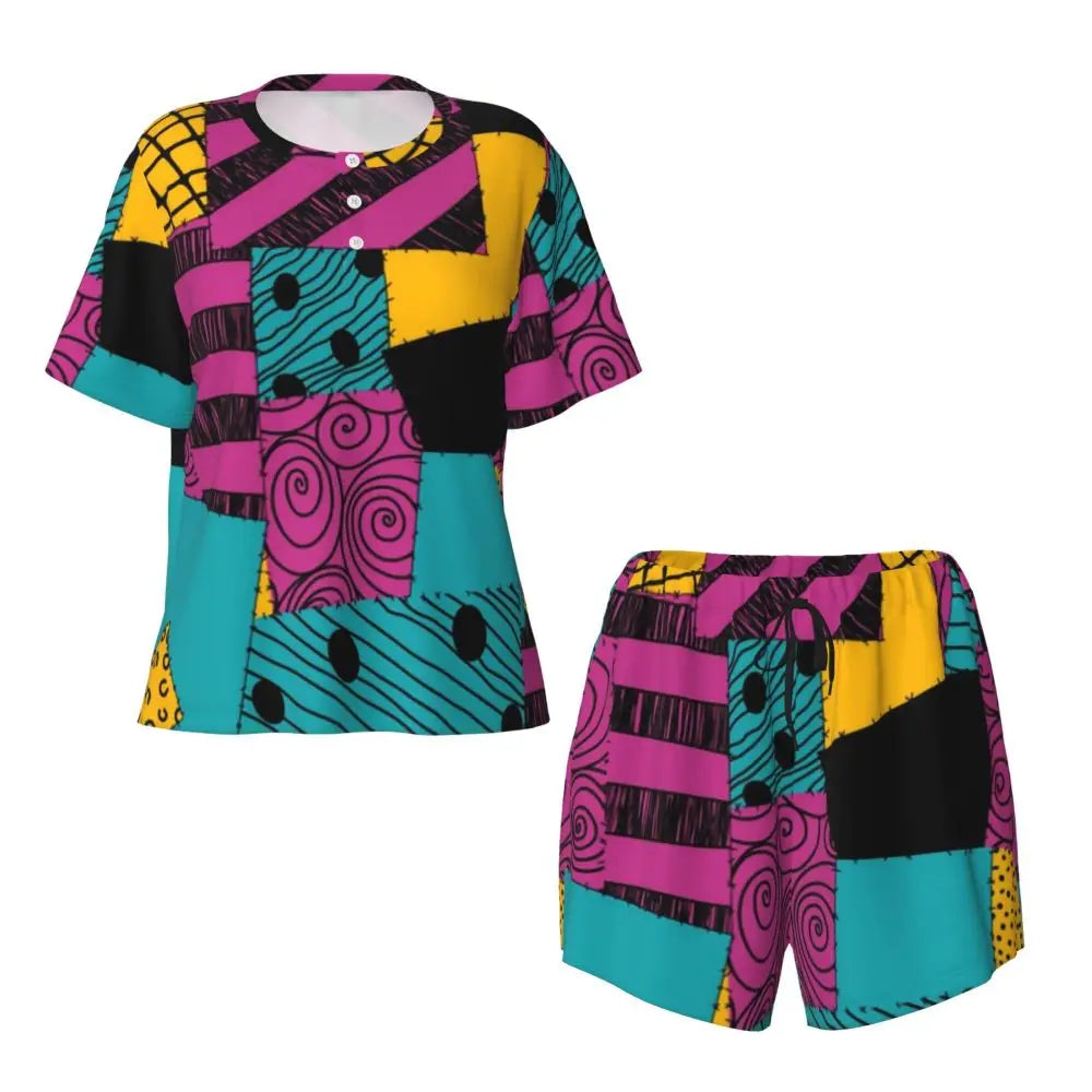 Women's Nightmare Before Christmas Jack Skellington Pajamas Set Printed 2 Piece Pjs Sets Short Sleeve Sleepwear Loungewear