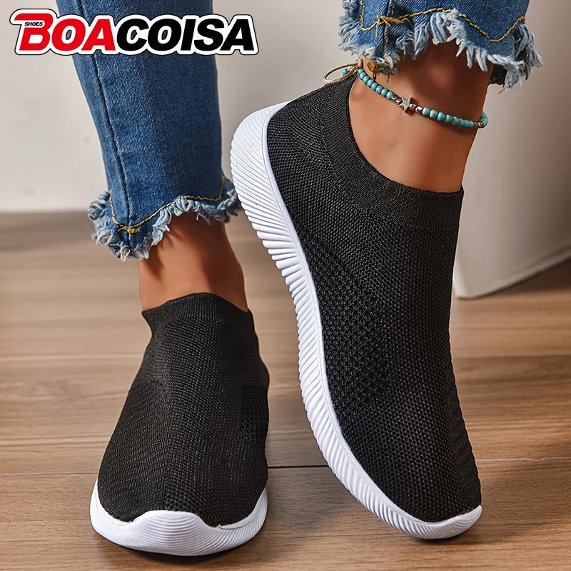 Summer Women's Shoes Breathable Flat Elastic Flat For Women Sneakers Footwear Lightweight Sport Outdoor Mesh Tennis Walking Shoe