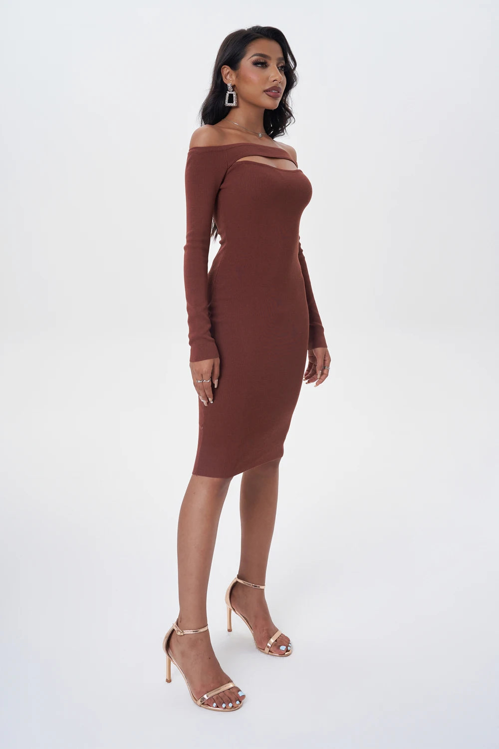 Long sleeve dresses for women 2023 Fall fashion dress short evening party dresses bodycon hollow out knitted dresses off shouler