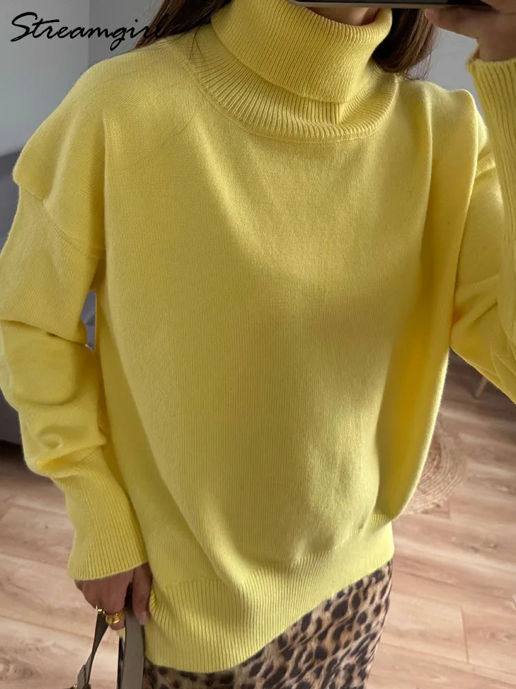 Basic Red Turtleneck Sweater Women Trends 2025 Winter Pullovers Oversize Sweater Woman Jumper Women's Turtleenck Sweaters Coffee