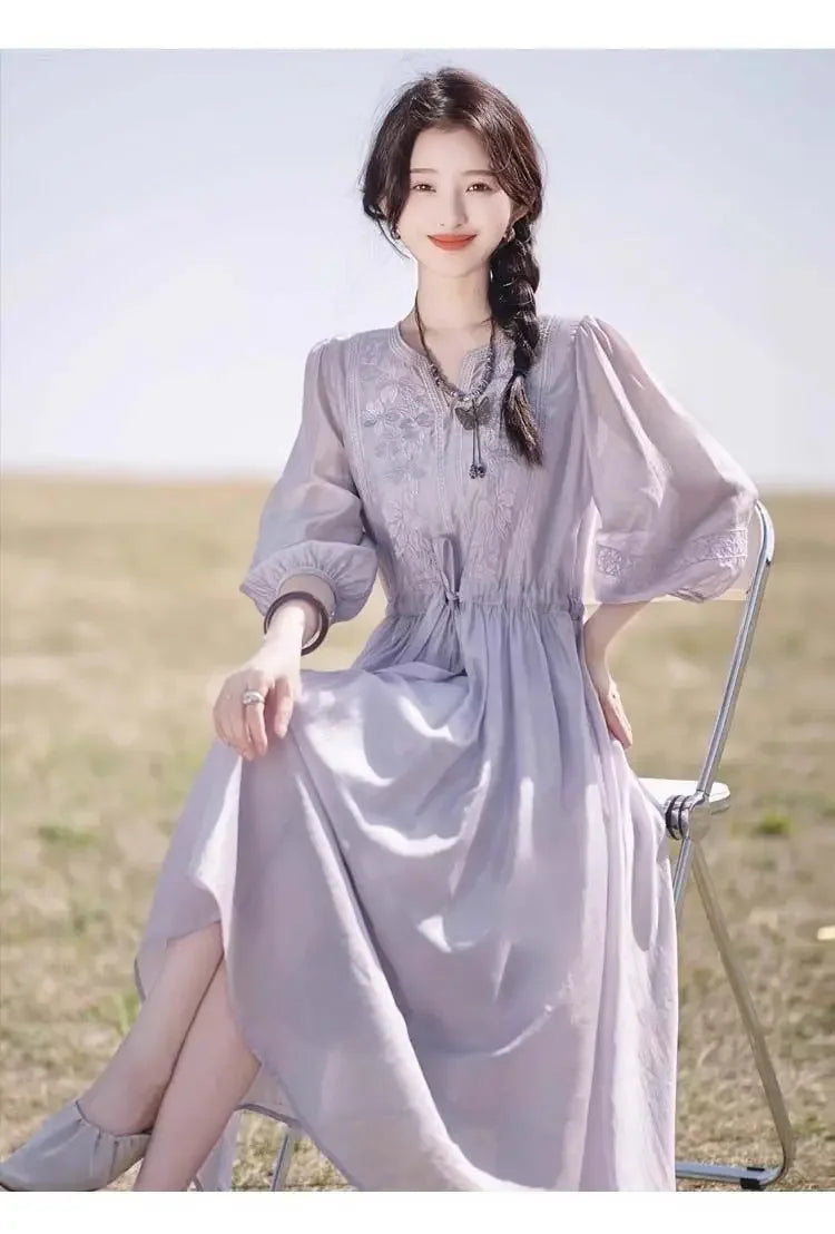 Embroidered Dress for Women in Summer 2025 New Style Loose Mid-length Skirt