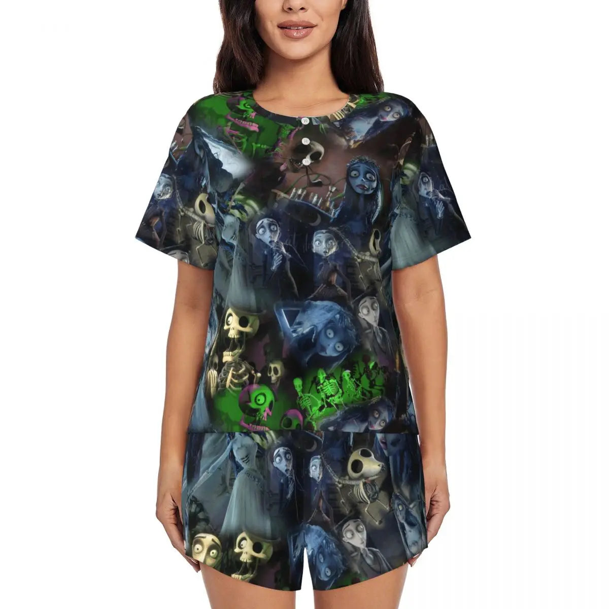 Women's Nightmare Before Christmas Jack Skellington Pajamas Set Printed 2 Piece Pjs Sets Short Sleeve Sleepwear Loungewear