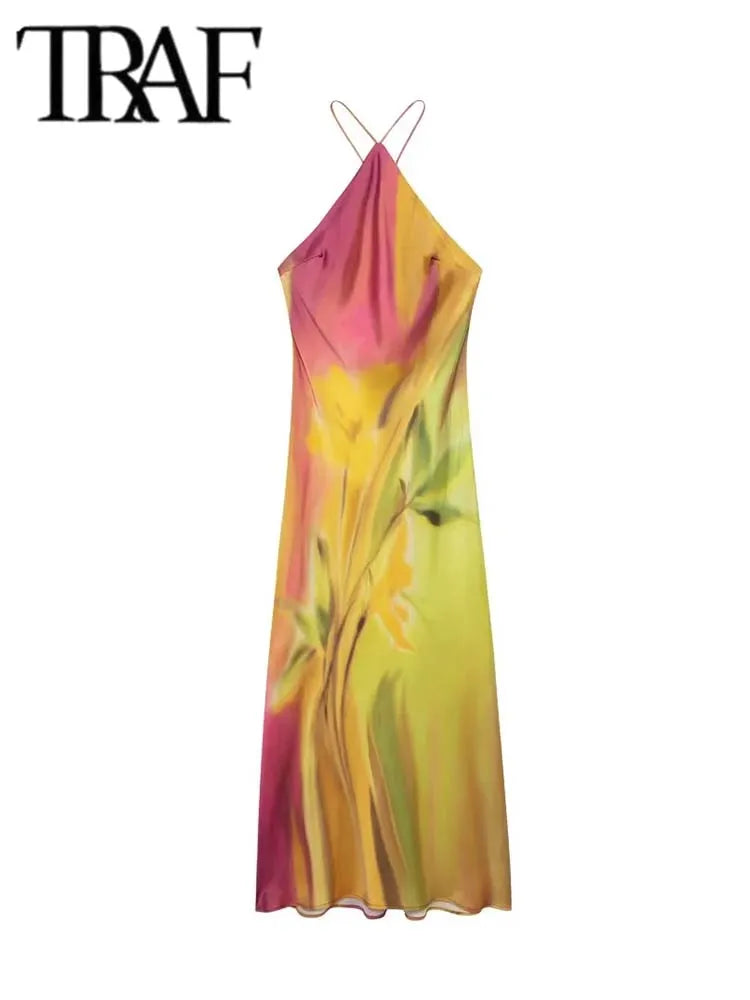 Women's Summer Dress Beach Long Dresses for Women 2024 New Fashion Print Backless Sexy Midi Dress Elegant Party Dresses