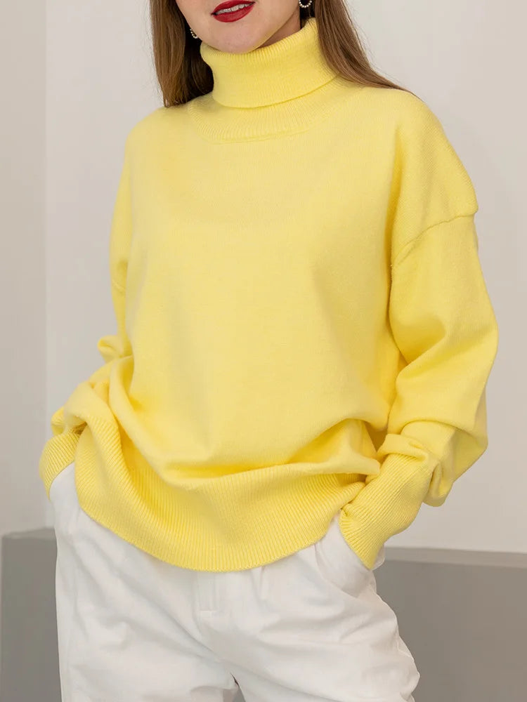 Basic Red Turtleneck Sweater Women Trends 2025 Winter Pullovers Oversize Sweater Woman Jumper Women's Turtleenck Sweaters Coffee