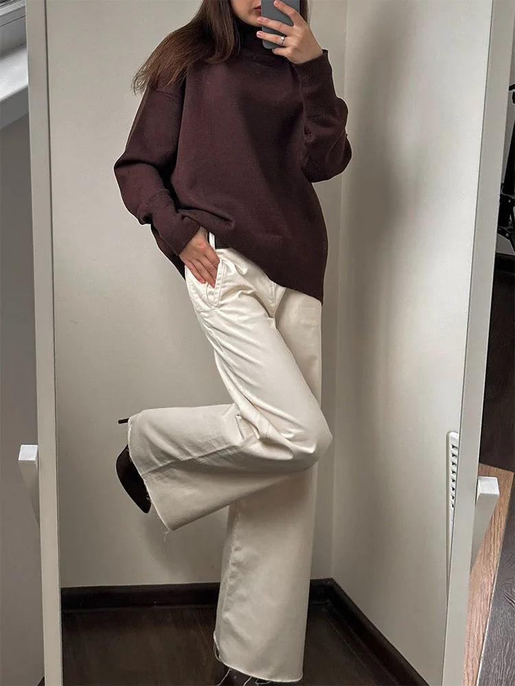 Basic Red Turtleneck Sweater Women Trends 2025 Winter Pullovers Oversize Sweater Woman Jumper Women's Turtleenck Sweaters Coffee