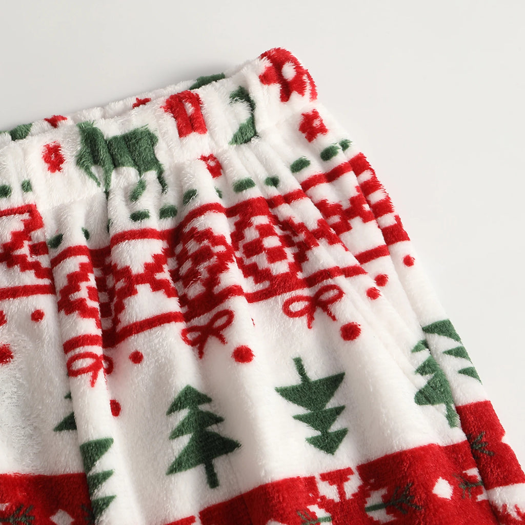 Women Christmas Printed Pajama Pants Winter Warm Soft Plush Sleep Pants Comfy Elastic Waist Home Clothes Bottoms with 2 Pockets