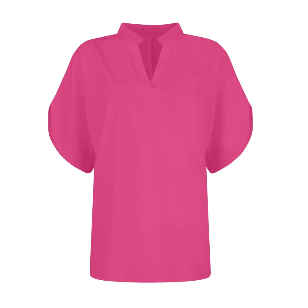 Summer Tops For Women Blouse 2024 Fashion Short Sleeve Solid V Neck Loose Shirts And Blouses Elegant Laies White Tops