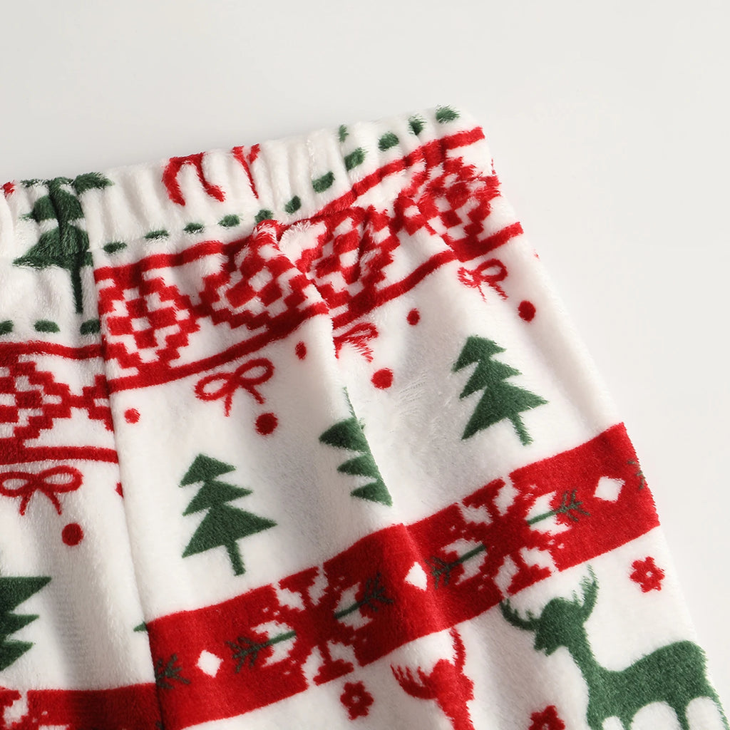 Women Christmas Printed Pajama Pants Winter Warm Soft Plush Sleep Pants Comfy Elastic Waist Home Clothes Bottoms with 2 Pockets