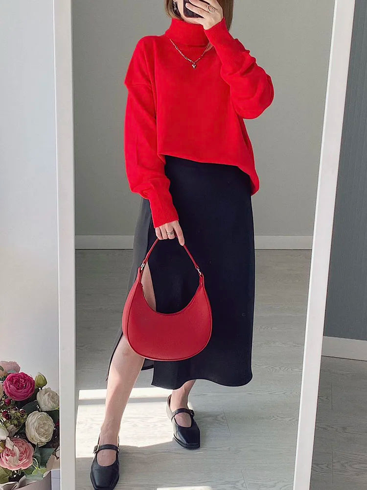 Basic Red Turtleneck Sweater Women Trends 2025 Winter Pullovers Oversize Sweater Woman Jumper Women's Turtleenck Sweaters Coffee