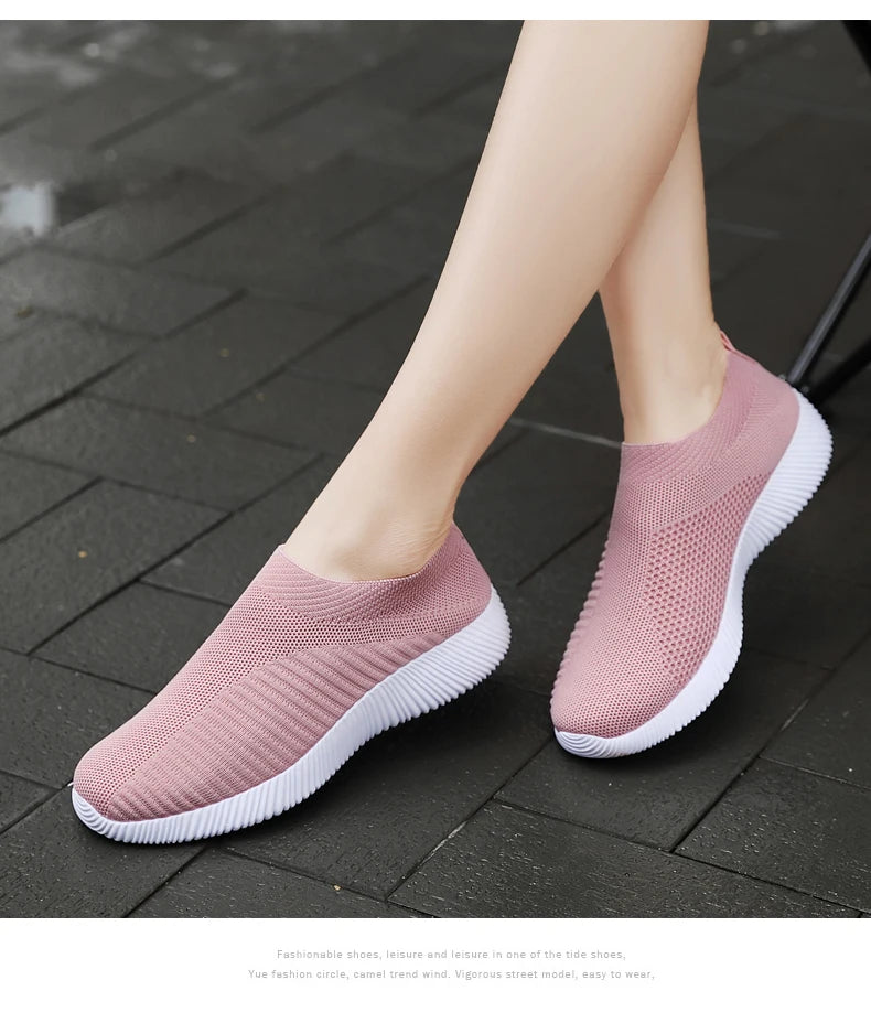 Summer Women's Shoes Breathable Flat Elastic Flat For Women Sneakers Footwear Lightweight Sport Outdoor Mesh Tennis Walking Shoe