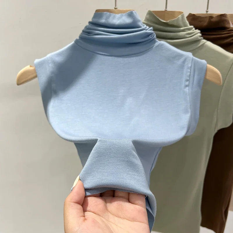 Women Summer Sexy Turtleneck Sleeveless T-Shirts Tops Solid Slim Fit Pullovers Causal Tees Shirts Female Streetwear Basics Tees