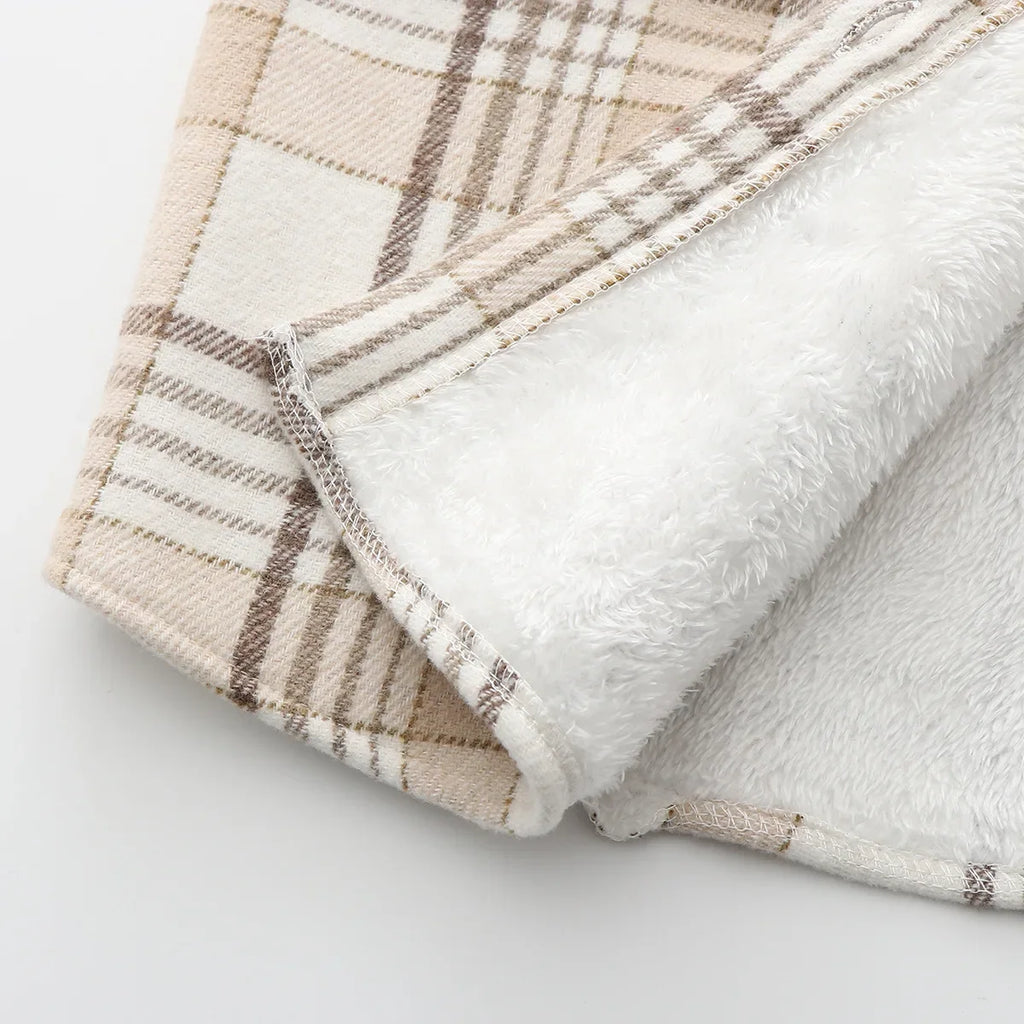 Fashion Thick Velvet Plaid Shirts Women Autumn Winter Keep Warm Blouses and Tops New Casual Slim Female Clothes Outwear REFW