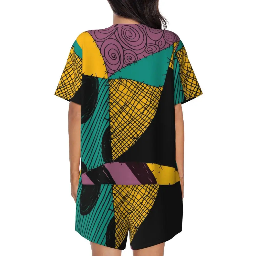 Women's Nightmare Before Christmas Jack Skellington Pajamas Set Printed 2 Piece Pjs Sets Short Sleeve Sleepwear Loungewear