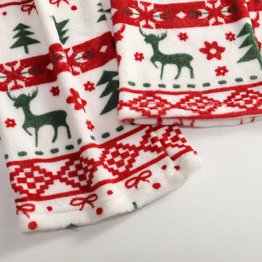 Women Christmas Printed Pajama Pants Winter Warm Soft Plush Sleep Pants Comfy Elastic Waist Home Clothes Bottoms with 2 Pockets