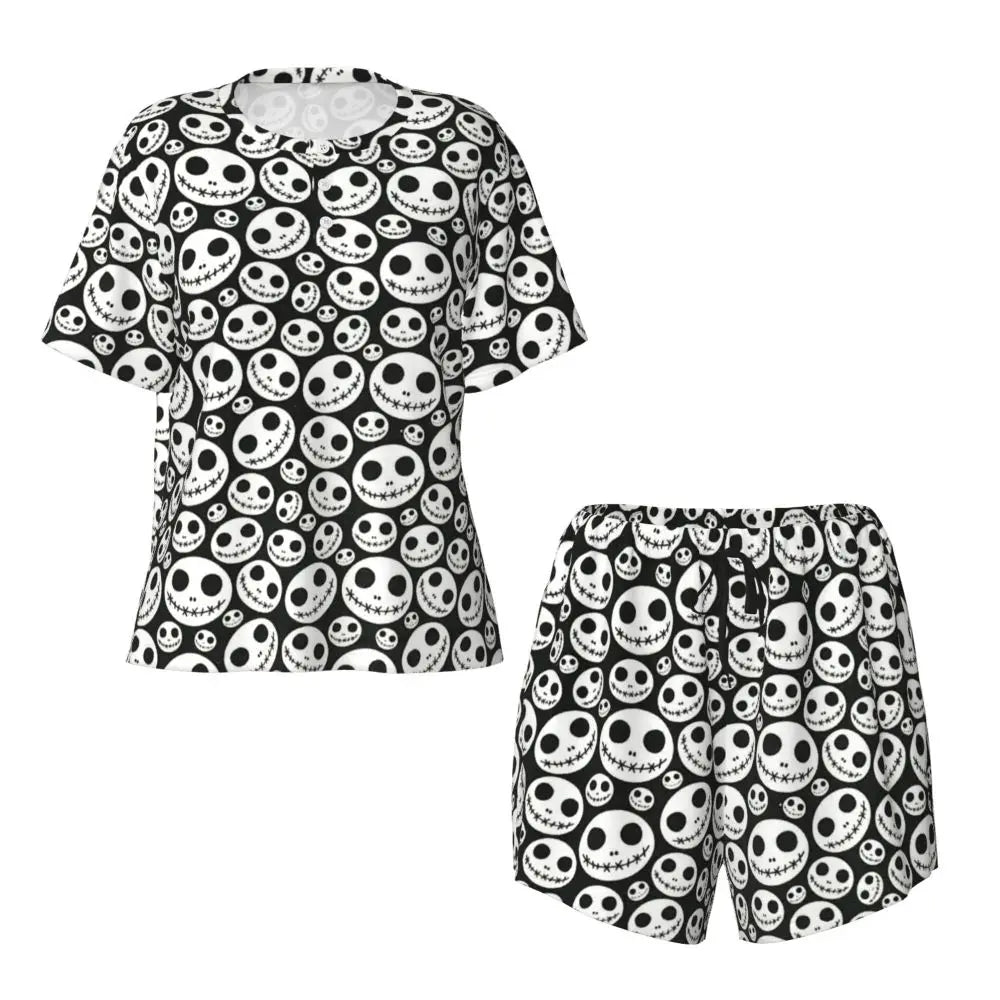 Women's Nightmare Before Christmas Jack Skellington Pajamas Set Printed 2 Piece Pjs Sets Short Sleeve Sleepwear Loungewear
