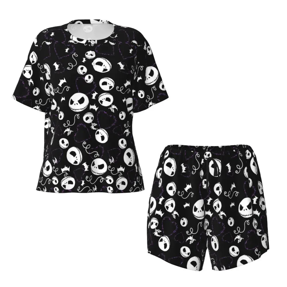 Women's Nightmare Before Christmas Jack Skellington Pajamas Set Printed 2 Piece Pjs Sets Short Sleeve Sleepwear Loungewear