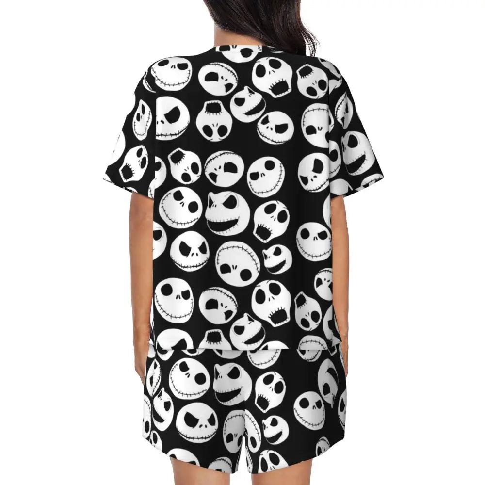 Women's Nightmare Before Christmas Jack Skellington Pajamas Set Printed 2 Piece Pjs Sets Short Sleeve Sleepwear Loungewear