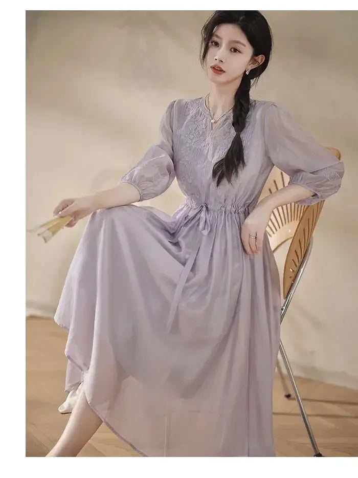 Embroidered Dress for Women in Summer 2025 New Style Loose Mid-length Skirt