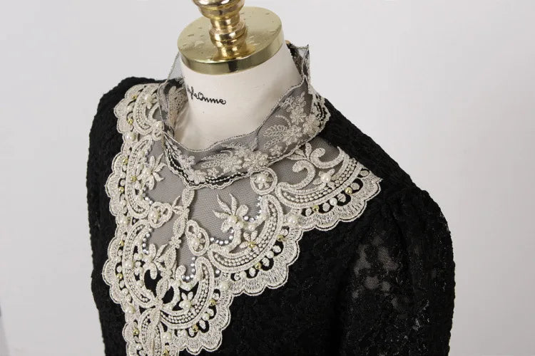 Women T Shirts Vintage Spring Winter Tees Autumn Lace Beads Hole Sexy Tops Warm Blouse Top Casual Full Long Sleeve Shirt