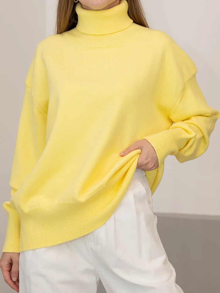 Basic Red Turtleneck Sweater Women Trends 2025 Winter Pullovers Oversize Sweater Woman Jumper Women's Turtleenck Sweaters Coffee