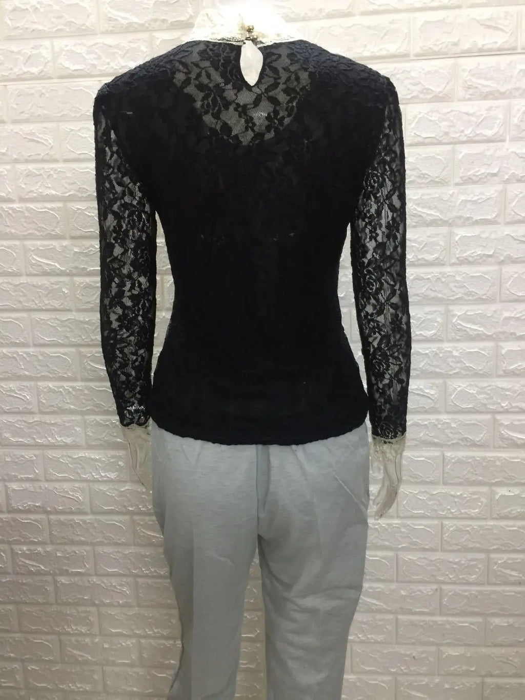 Women T Shirts Vintage Spring Winter Tees Autumn Lace Beads Hole Sexy Tops Warm Blouse Top Casual Full Long Sleeve Shirt