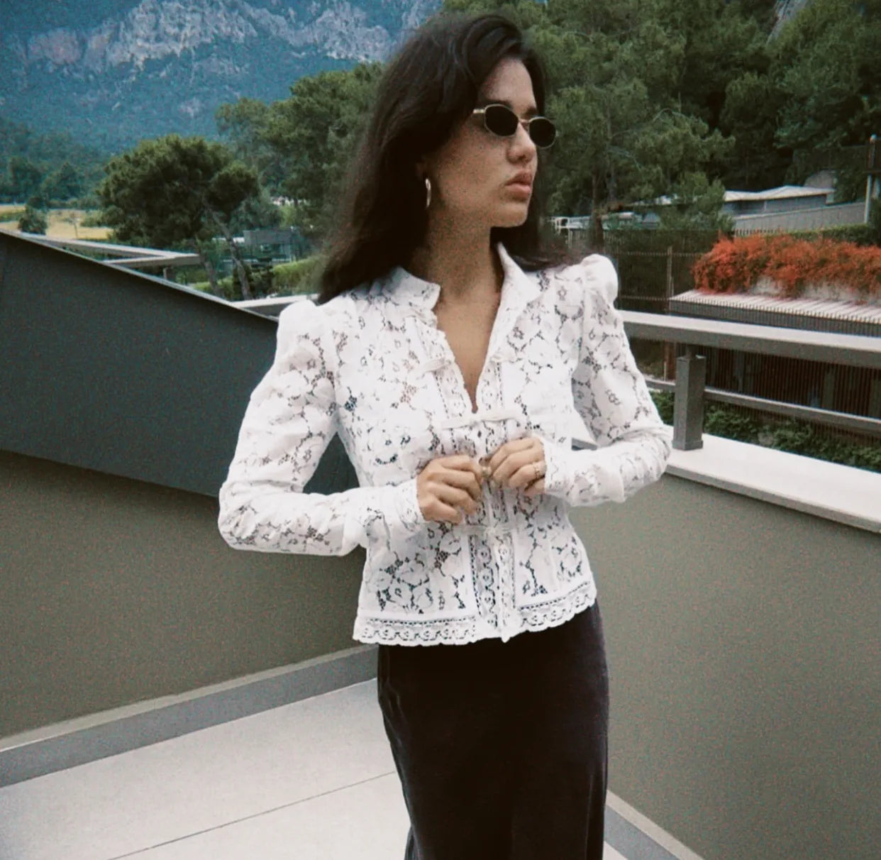 Tossy Summer Lace Printed Shirts Tops Female Hollow Out Fashion Commute Vintage See-Through Blouse Women's Lace Shrug Shirts New