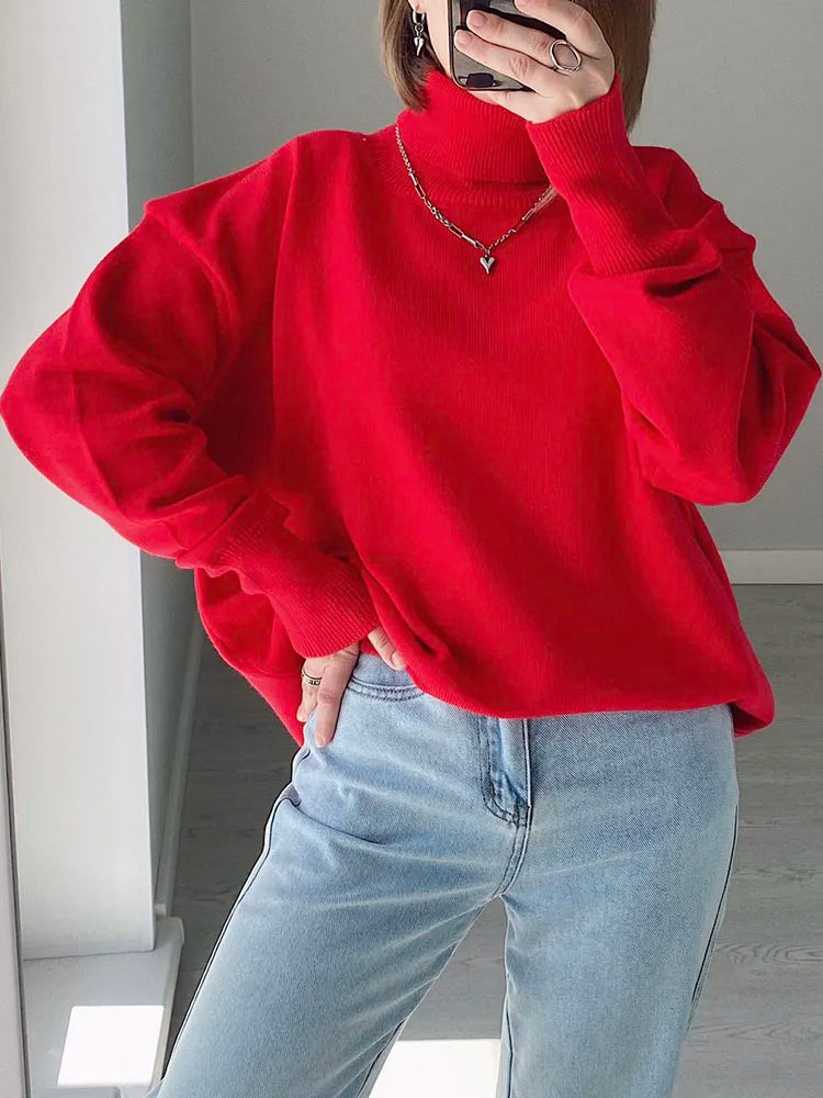 Basic Red Turtleneck Sweater Women Trends 2025 Winter Pullovers Oversize Sweater Woman Jumper Women's Turtleenck Sweaters Coffee