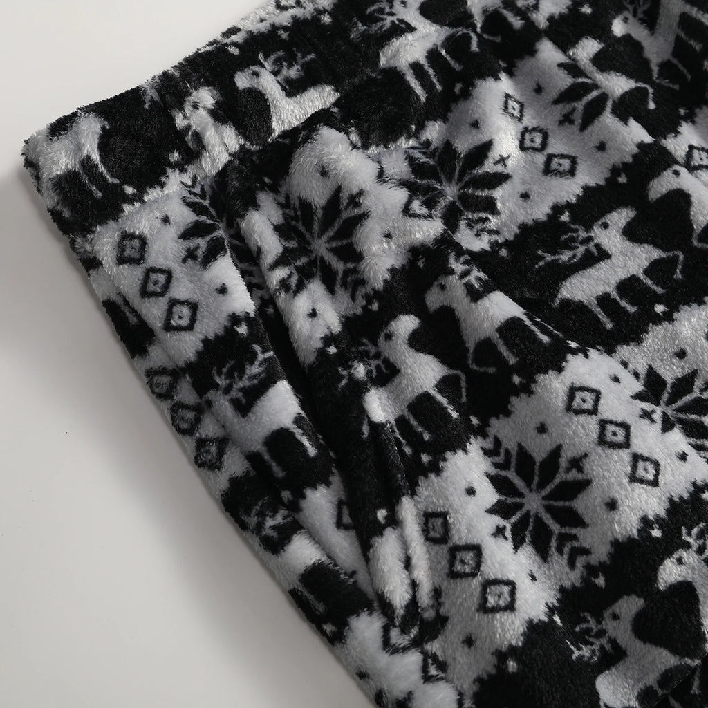 Women Christmas Printed Pajama Pants Winter Warm Soft Plush Sleep Pants Comfy Elastic Waist Home Clothes Bottoms with 2 Pockets