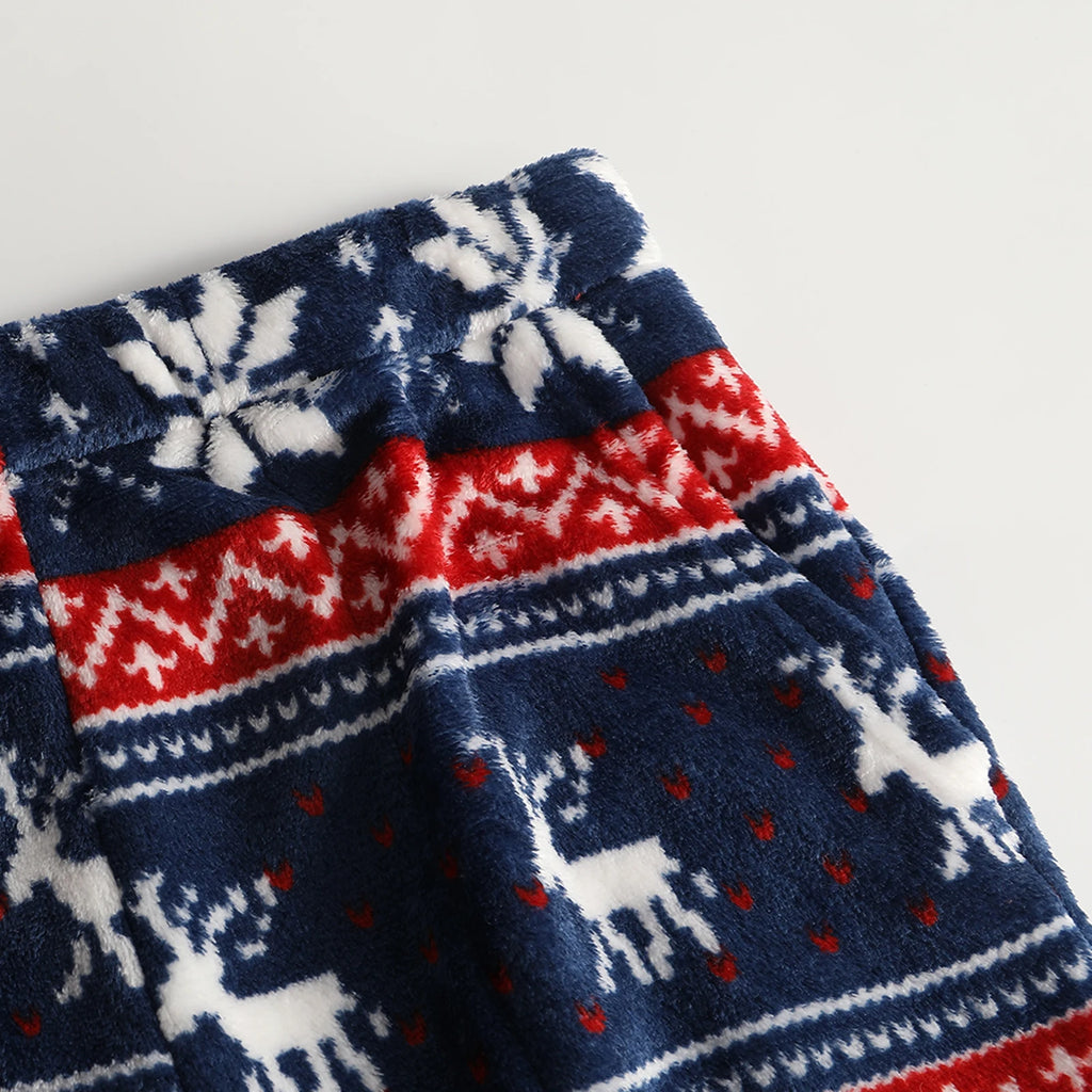 Women Christmas Printed Pajama Pants Winter Warm Soft Plush Sleep Pants Comfy Elastic Waist Home Clothes Bottoms with 2 Pockets