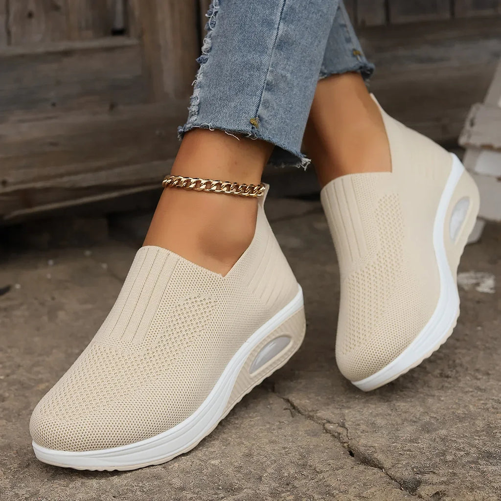 Summer Women's Shoes Fashion Breathable Air Cushion Sneakers Slip on Casual Comfortable Platform Wedge Vulcanized Shoes