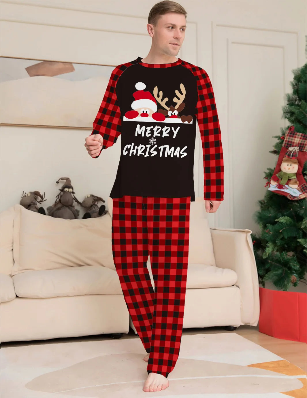 Christmas Pajamas Family Look Outfits Santa Claus Print Underwear Women Matching Clothes Set Casual Loose Sleep Men Clothing