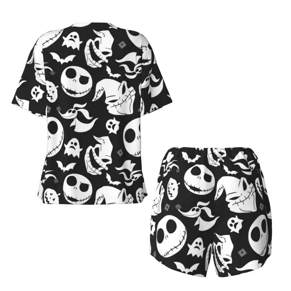 Women's Nightmare Before Christmas Jack Skellington Pajamas Set Printed 2 Piece Pjs Sets Short Sleeve Sleepwear Loungewear