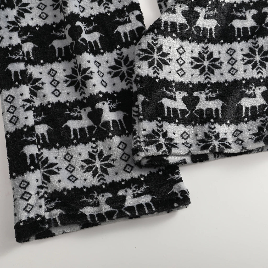 Women Christmas Printed Pajama Pants Winter Warm Soft Plush Sleep Pants Comfy Elastic Waist Home Clothes Bottoms with 2 Pockets